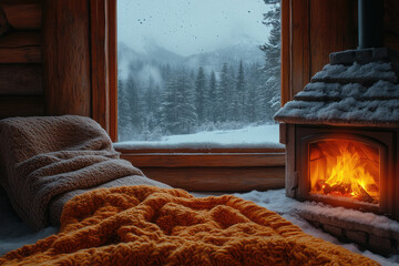 Warmth and Solitude Within a Frosted Forest Cabin