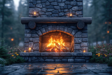 Warm Embers Glow Inside a Rustic Wooden Cabin