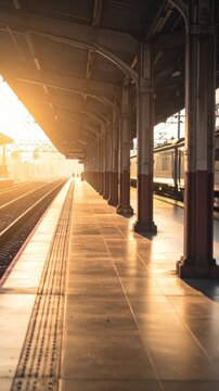 Leerer Bahnsteig  Zug f&auml;hrt ein