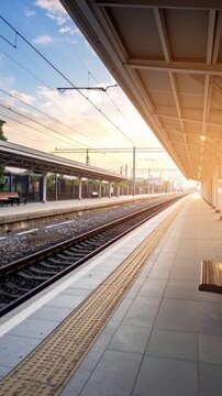 Leerer Bahnsteig  Zug f&auml;hrt ein