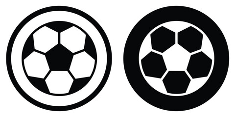 Obraz premium Classic soccer ball football icon in circular badge. Sports equipment symbol for team competition, athletic training, and global tournament branding in minimalist graphic style.