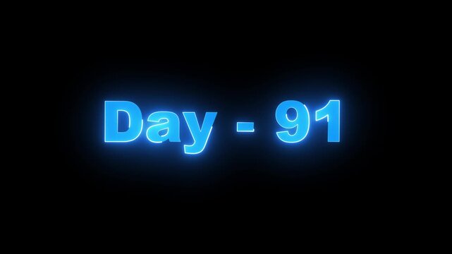 Glowing blue neon text reading Day - 91 on a dark black background, ideal for daily challenges, countdowns, or project progress tracking