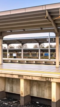 Leerer Bahnsteig  Zug f&auml;hrt ein