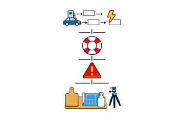 Instructions showing steps to manage a car battery problem, including actions to take, tools needed, and safety measures