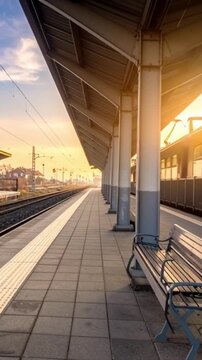 Leerer Bahnsteig  Zug f&auml;hrt ein