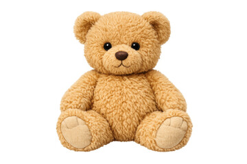 Fototapeta premium Teddy bear plush toy sitting, a soft brown stuffed animal on a transparent alpha channel background