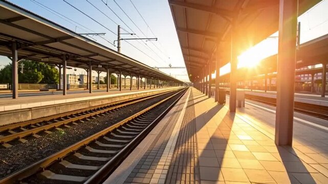 Leerer Bahnsteig  Zug f&auml;hrt ein