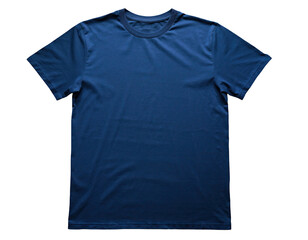 A plain navy blue short-sleeve crew neck top, isolated on black