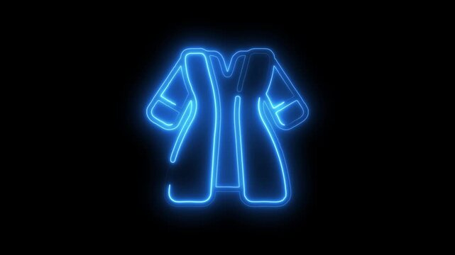 Blue neon outline of a jacket on black background with glowing effect neon sign jacket outline