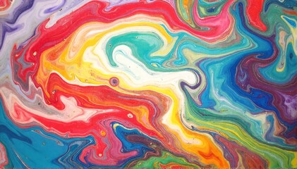 Obraz premium a vibrant abstract painting of swirling, colorful fluid paint blending together in smooth, flowing shapes