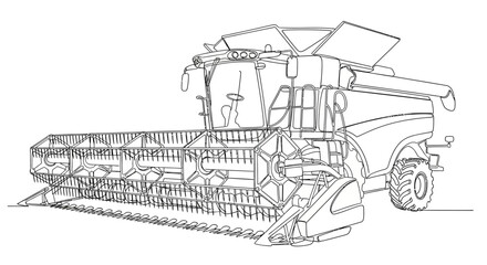 Detailed line drawing of a modern combine harvester used in agriculture.