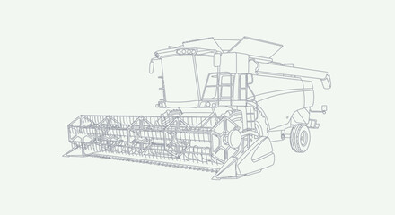Fototapeta premium Detailed line drawing of a modern combine harvester for agricultural use.