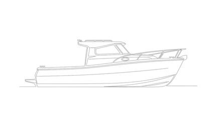Line drawing of a small cabin boat or fishing vessel, depicted in profile view on a white background.