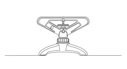 Continuous line drawing of a garden sprinkler for irrigation and lawn watering equipment.