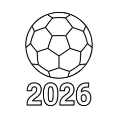 Fototapeta premium A black and white illustration of a soccer ball with the year 2026 prominently displayed