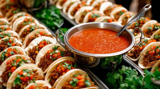 Delicious tacos served with fresh salsa on a vibrant platter showcasing traditional Mexican cuisine with vibrant colors and rich textures