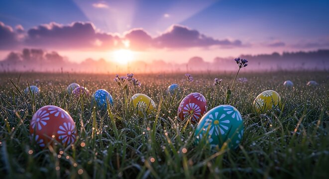 easter eggs in the grass
