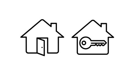 Open house door and key in house icon symbolizing welcoming and access