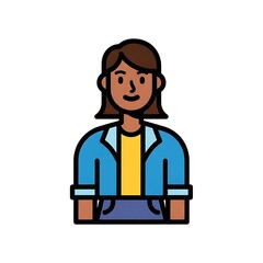 Obraz premium Cartoon woman wearing blue jacket and yellow shirt.