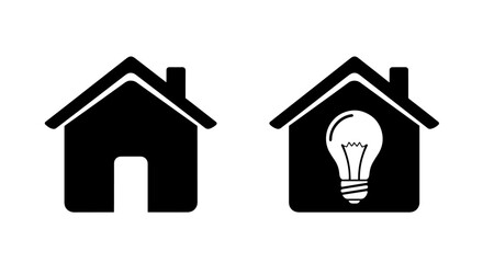 Smart Home and Energy Icons: Solid House with Light Bulb for Innovative Technology and Ideas