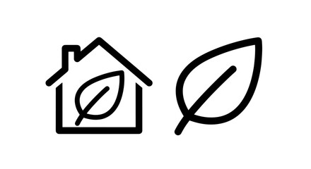 Eco-Friendly House and Leaf Icons, Symbolizing Sustainable Living and Environmental Responsibility