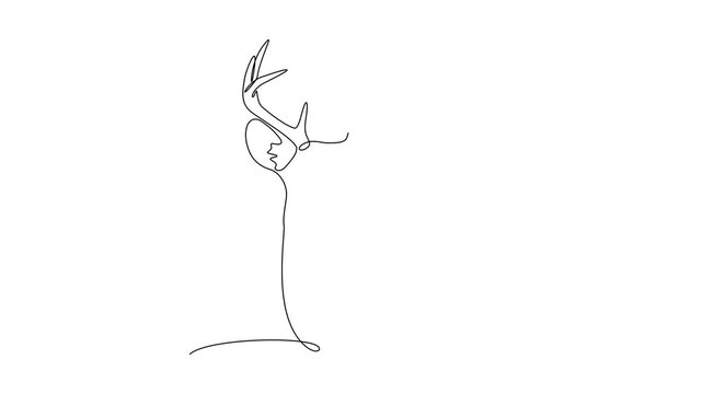 Deer Head With Antlers. Wild Animal Concept. Single line draw design Video 4k. Footage graphic illustration