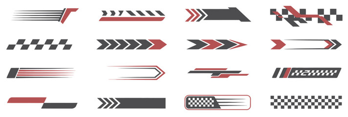 race car lines, racing stripe decals, black red speed stripes, checkered racing patterns, typography graphics for sport cars and boats.
