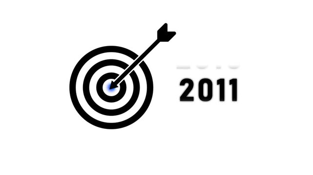 Black arrow hitting the bullseye of a target with the number 2040 dart goal