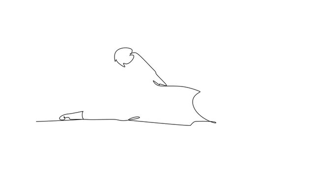 Lion Resting On Ground. Wild Animal Concept. Single line draw design Video 4k. Footage graphic illustration