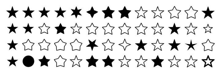 Obraz premium Stars vector set with black and white designs, various styles, and shapes featuring icons, graphics, symbols with rating and review elements for favorites, bookmarks projects, clean composition on