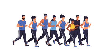 Obraz premium Group of diverse people in athletic wear running together in a line, embodying fitness and a healthy lifestyle