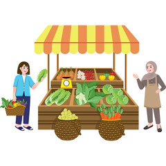 Woman Buying Vegetables at Traditional Market