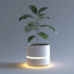Modern white planter with subtle lighting accents.
