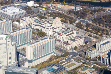 国会議事堂付近を空撮