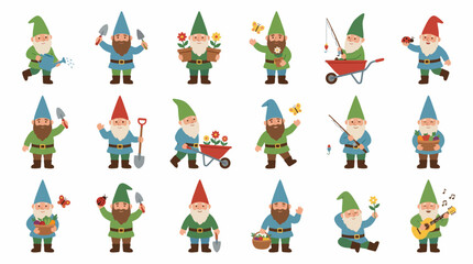 Fototapeta premium Collection of Cartoon Gnomes in Various Poses.