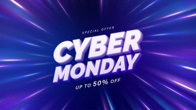Cyber Monday sale banner template with blue modern abstract background. Cyber Monday Sale. Commercial background for Cyber Monday online discount shopping promotion