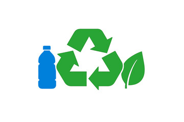 Recycling symbol with bottle and leaf showing environmental awareness and sustainability practices in action