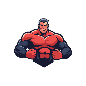 Muscular man illustration showcasing strength from a front viewpoint with bold lines and vibrant colors as vector graphic w4.eps