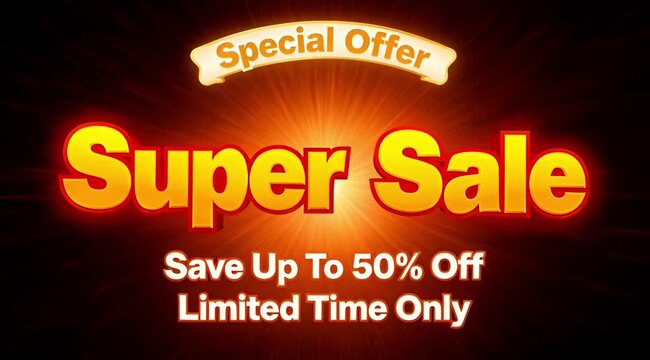 Super Sale Offer: A dynamic graphic, radiating energy, announces a Super Sale event, promising significant savings for a limited time. A perfect design for promotional use.