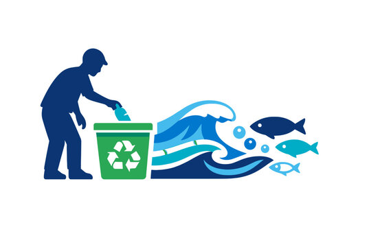Person recycling waste to protect the ocean and its marine life in an effort to promote environmental awareness and sustainability