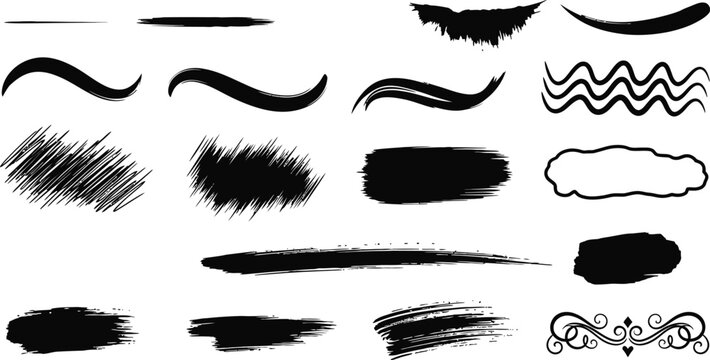 Black Brush Stroke Collection on White - Vector Illustration