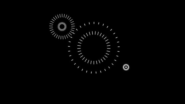 Circle firework display animation on black background, geometric fireworks circle burst pop-up with bursts and sparks, firework circle blast for celebration projects 4K video