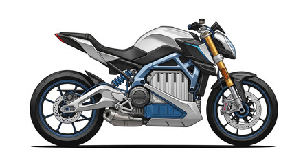 Obraz premium Modern electric motorcycle side view on white background.