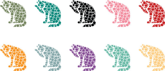 Colorful dot art cat silhouettes sitting poses, Kitten feline silhouettes made of dots © jakircreativedesign