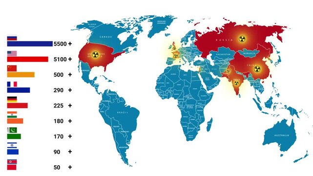 Global map animation nuclear warhead distribution and nation counts