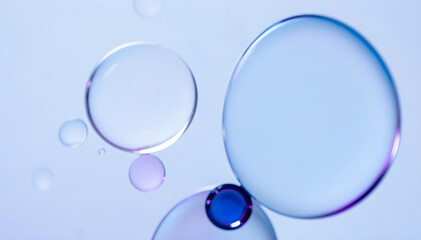 Abstract macro photography of colorful oil and water bubbles floating in liquid