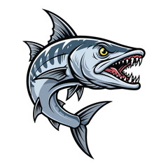 Fototapeta premium Illustration of a menacing shark with sharp teeth on a white background