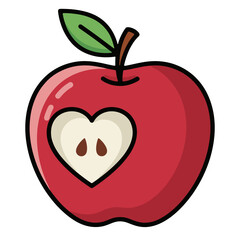 Fototapeta premium Red apple with a heart core shape, featuring a red apple fruit and a red apple symbol for healthy love and diet.