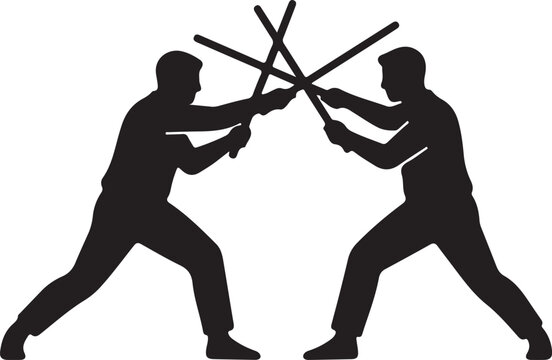 Stick Fighting icon in silhouette on white background..
