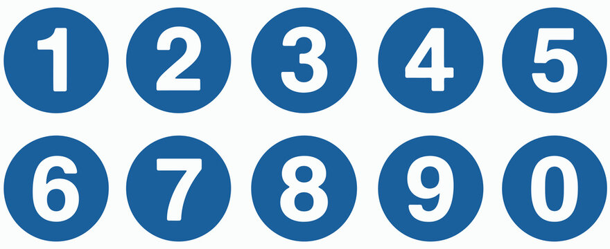Numbers button circles blue set, round 1-10 numbers